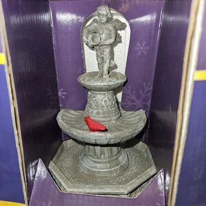Dept. 18 Holiday Time Gray Fountain with Red Bird Holiday Village Accessories
